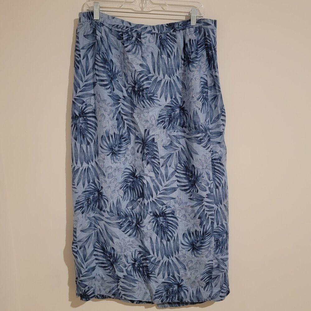 Vintage 90s Jones New York Sport Linen‎ Midi Wrap Skirt Blue Hawaiian Size 8
